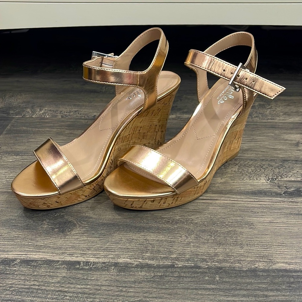Rose gold cork wedges